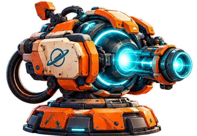 Final-stage Pulse Turret with orange armor and teal energy